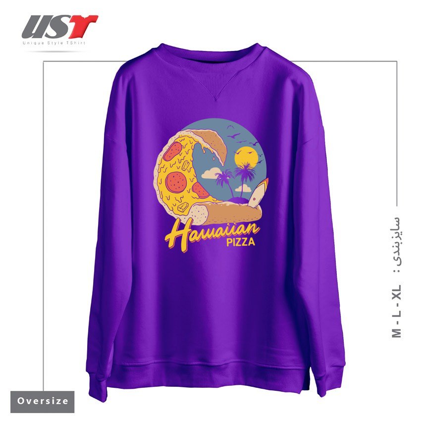 طرح HAWAIIAN PIZZA سوییشرت اورسایزرنگ بنفش