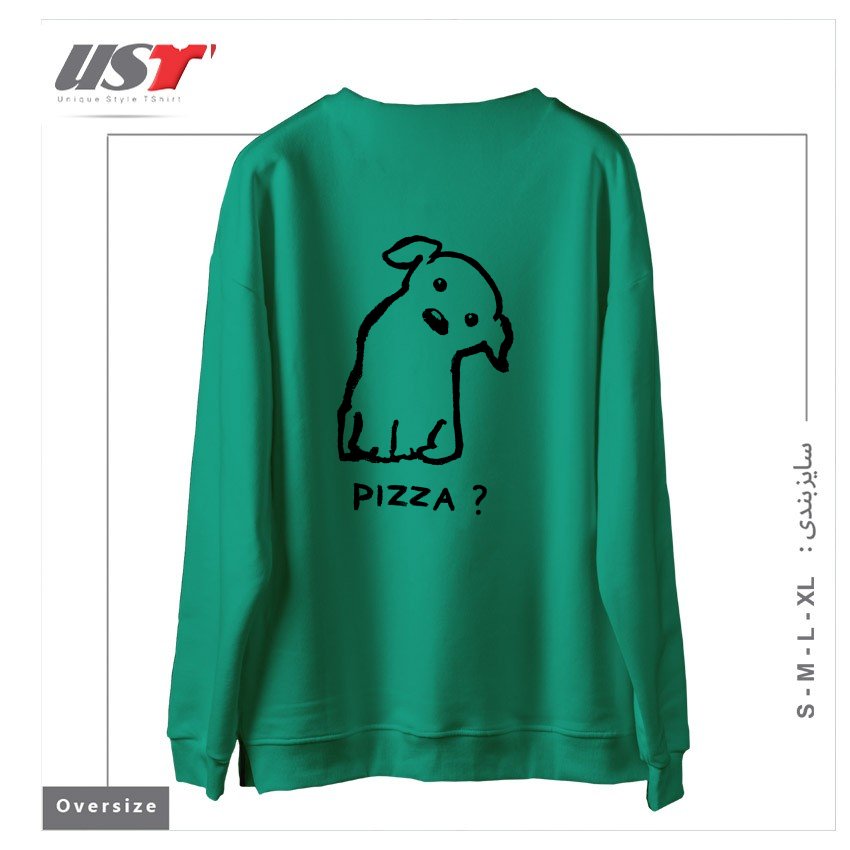 طرح IS IT PIZZA TIME سوییشرت اورسایزرنگ سبز سدری