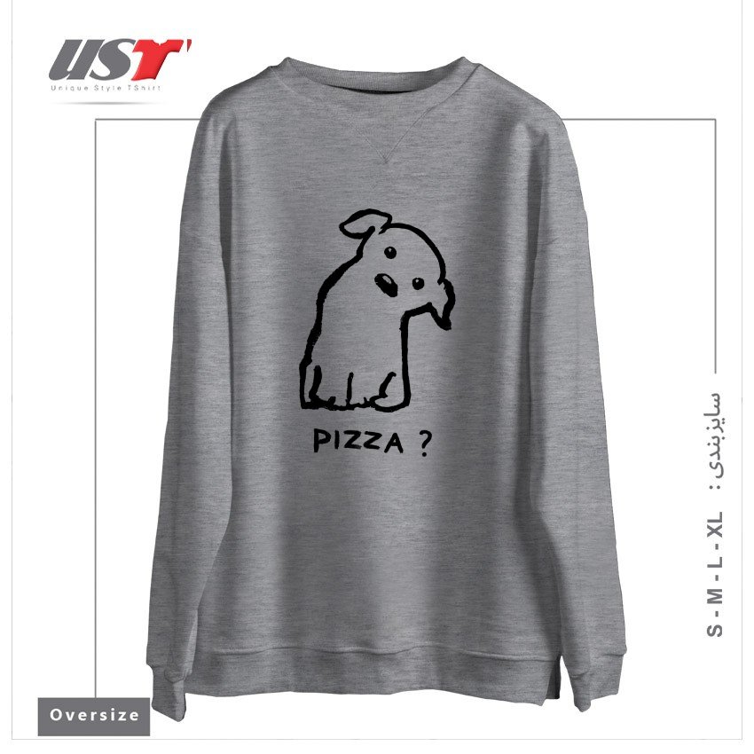 طرح IS IT PIZZA TIME سوییشرت اورسایزرنگ طوسی ملانژ