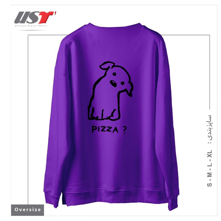 طرح IS IT PIZZA TIME سوییشرت اورسایزرنگ بنفش