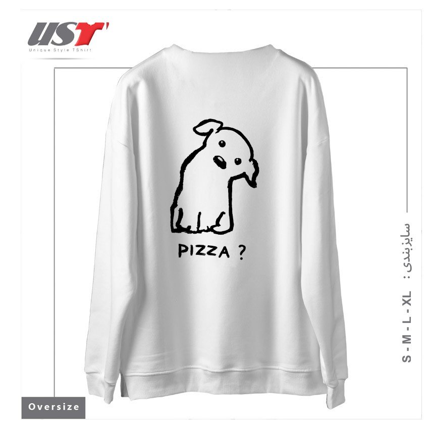 طرح IS IT PIZZA TIME سوییشرت اورسایزرنگ سفید