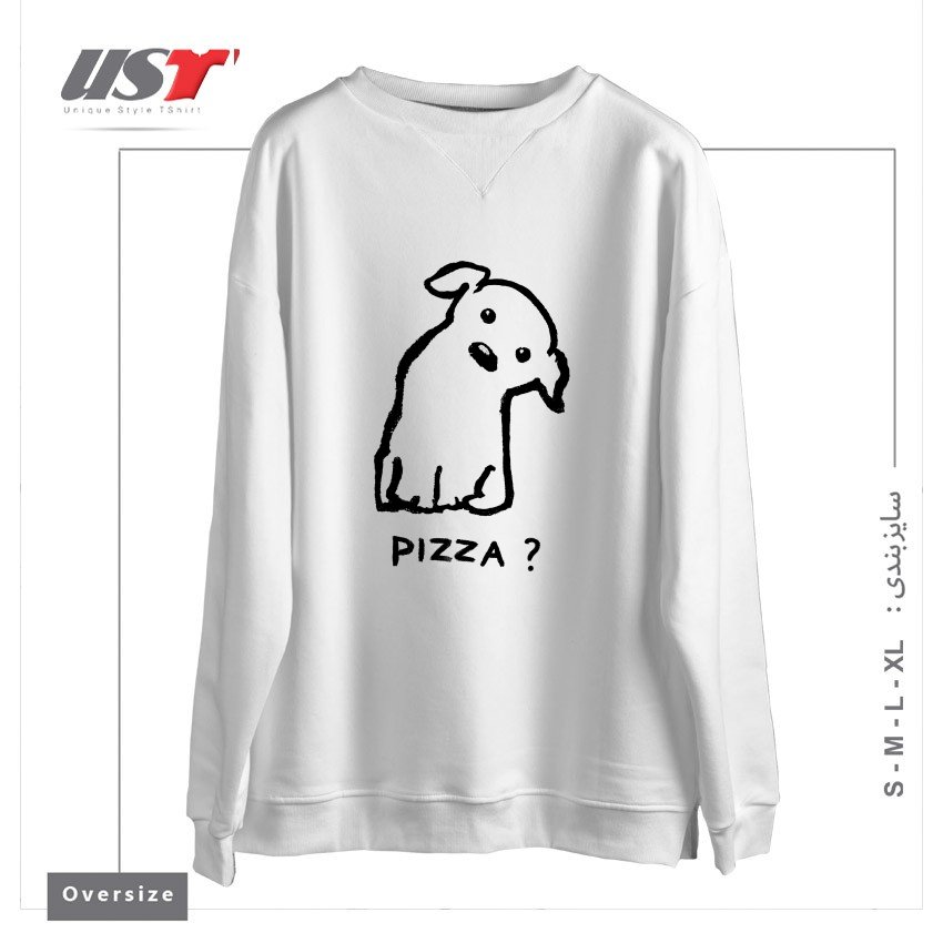 طرح IS IT PIZZA TIME سوییشرت اورسایزرنگ سفید