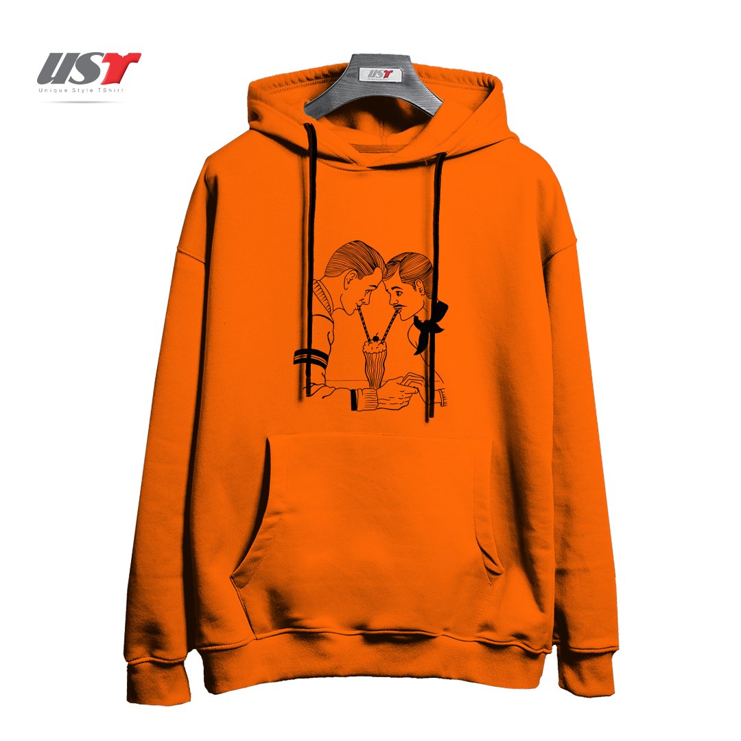 طرح MILKSHAKE FOR TWO! هودی اورسایزرنگ نارنجی