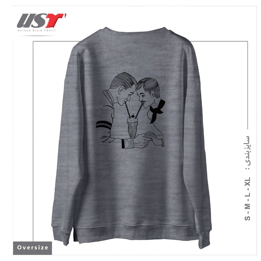 طرح MILKSHAKE FOR TWO! سوییشرت اورسایزرنگ طوسی ملانژ