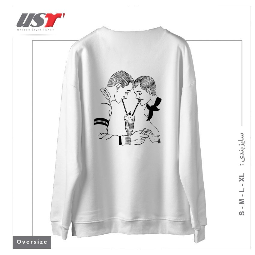 طرح MILKSHAKE FOR TWO! سوییشرت اورسایزرنگ سفید