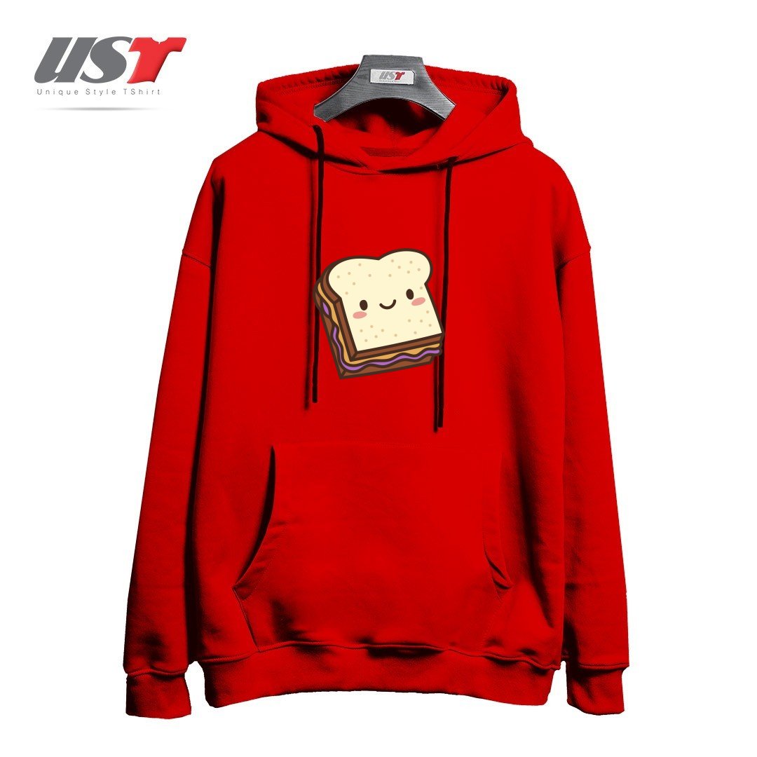 طرح KAWAII PB&J هودی اورسایزرنگ قرمز