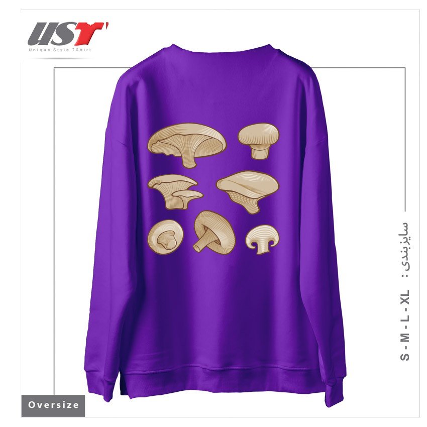 طرح WOODCUT MUSHROOMS سوییشرت اورسایزرنگ بنفش