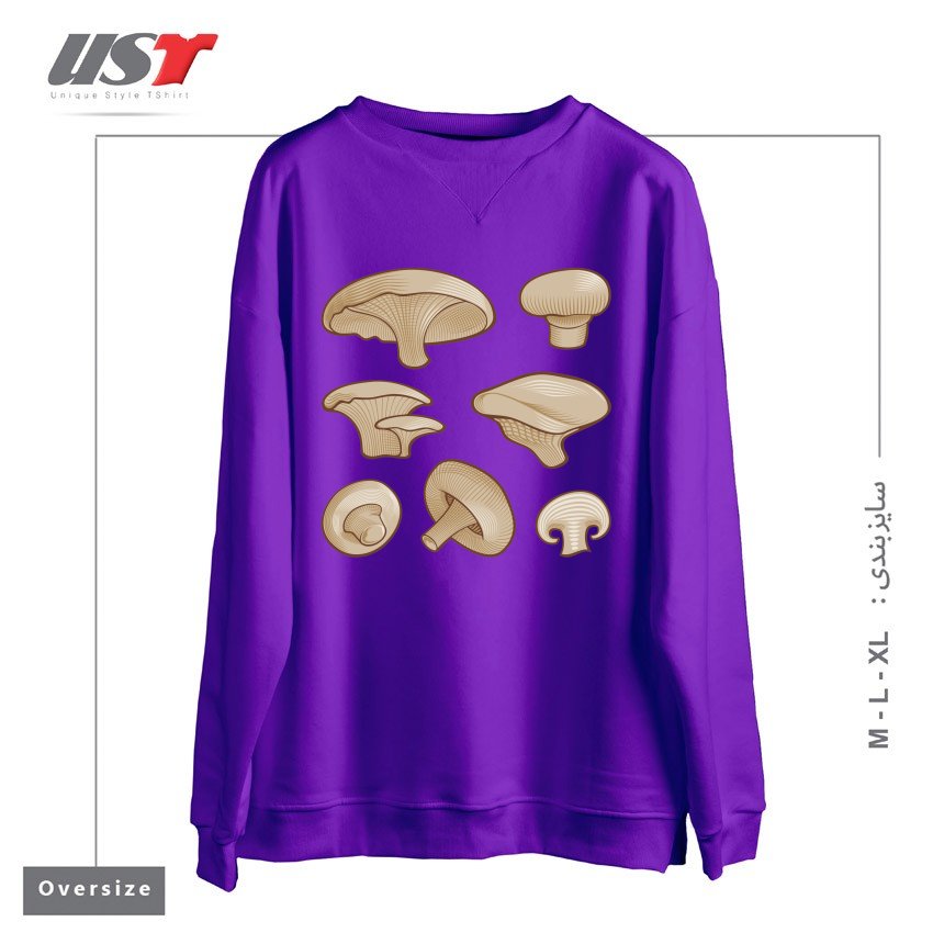 طرح WOODCUT MUSHROOMS سوییشرت اورسایزرنگ بنفش