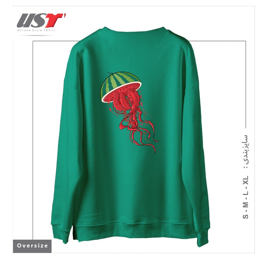 طرح WATERJELLYMELON سوییشرت اورسایزرنگ سبز سدری