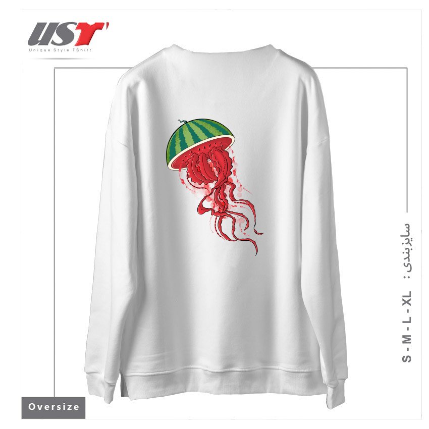 طرح WATERJELLYMELON سوییشرت اورسایزرنگ سفید