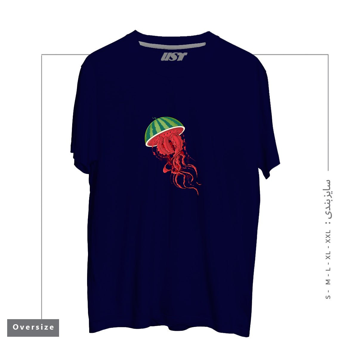 طرح WATERJELLYMELON تیشرت اورسایزرنگ سرمه ای