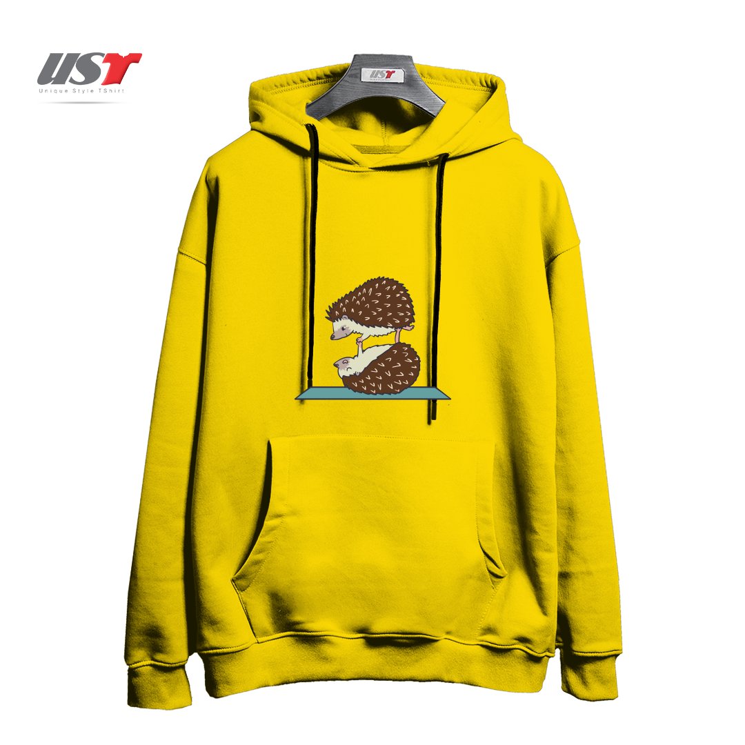 طرح ACROYOGA HEDGEHOG هودی اورسایزرنگ زرد