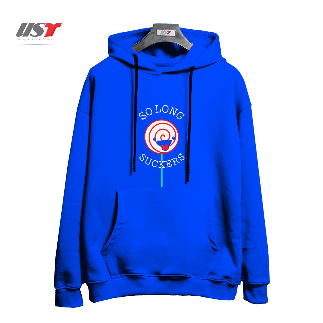 طرح SO LONG SUCKERS هودی اورسایزرنگ آبی شالی