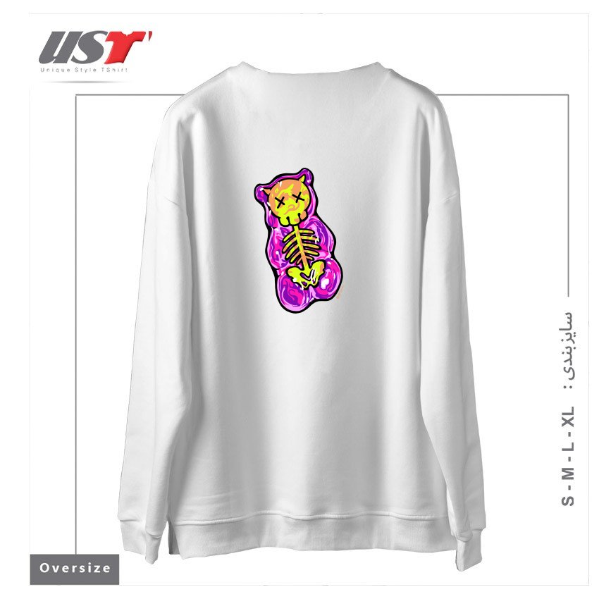 طرح SCUMMY BEAR (PINK) سوییشرت اورسایزرنگ سفید