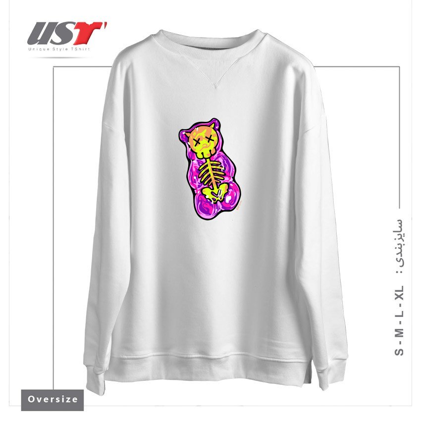 طرح SCUMMY BEAR (PINK) سوییشرت اورسایزرنگ سفید