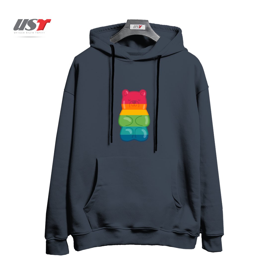 طرح RAINBOW GUMMY BEAR هودی اورسایزرنگ دودی