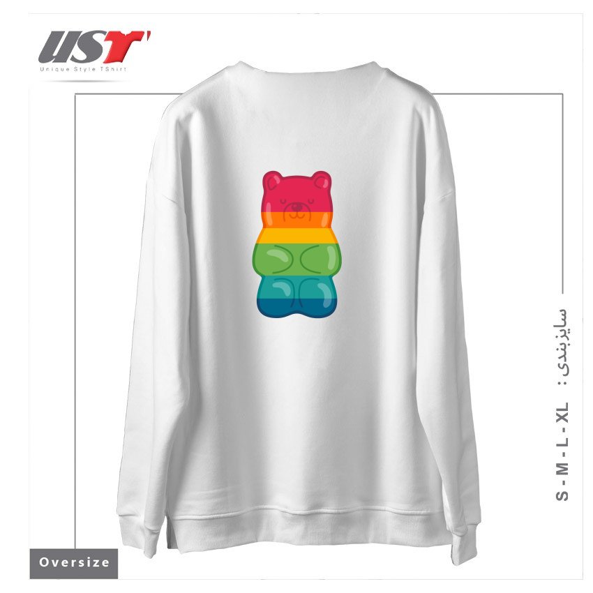 طرح RAINBOW GUMMY BEAR سوییشرت اورسایزرنگ سفید