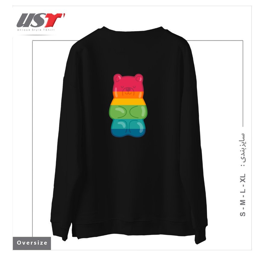 طرح RAINBOW GUMMY BEAR سوییشرت اورسایزرنگ مشکی