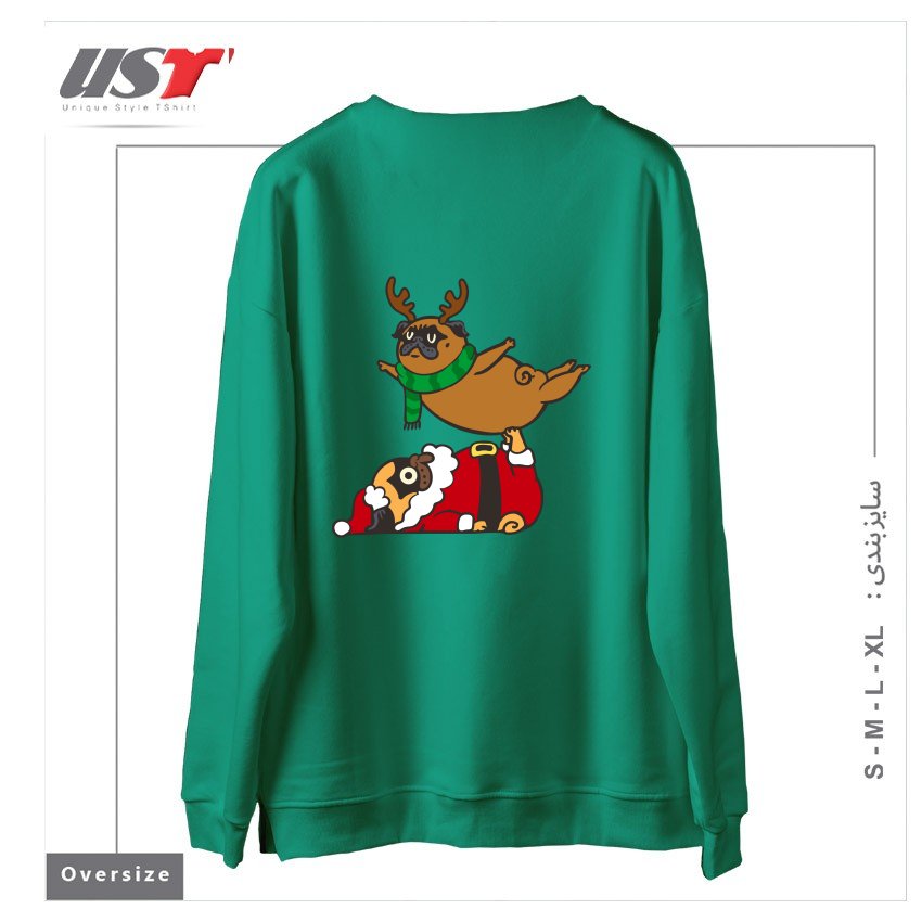 طرح ACROYOGA PUGS XMAS سوییشرت اورسایزرنگ سبز سدری