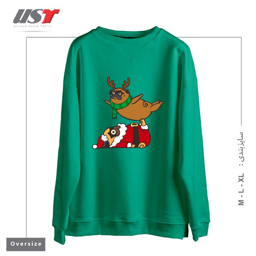 سوییشرت اورسایز طرح ACROYOGA PUGS XMAS