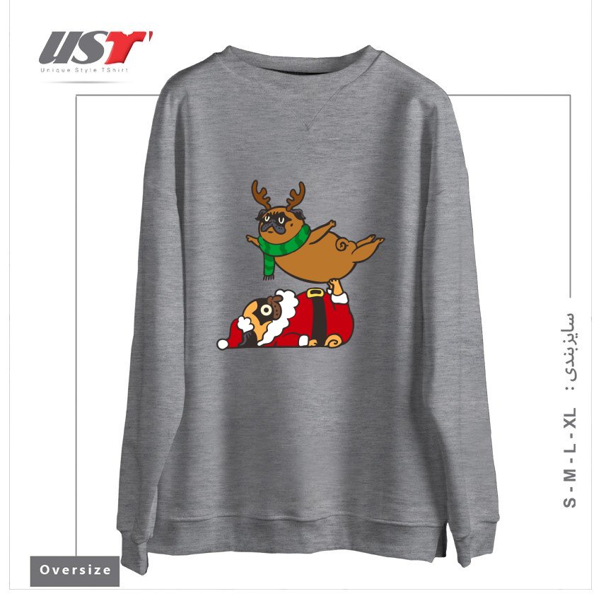 سوییشرت اورسایز طرح ACROYOGA PUGS XMAS