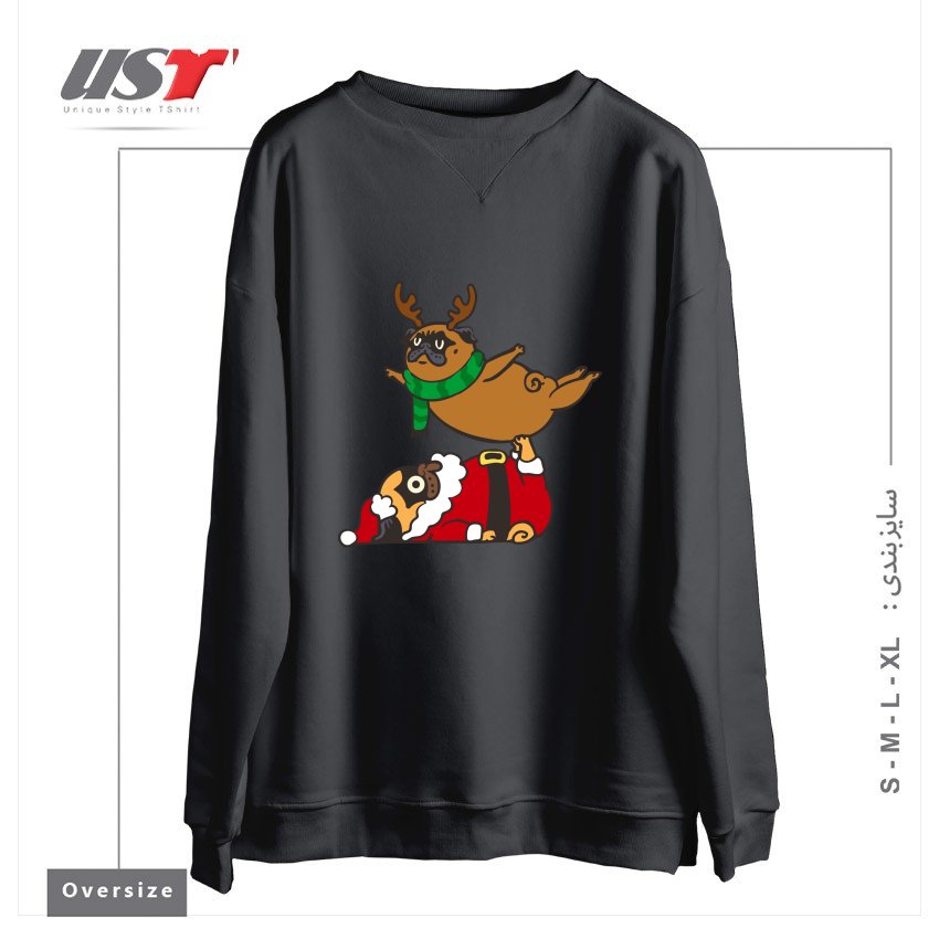 طرح ACROYOGA PUGS XMAS سوییشرت اورسایزرنگ دودی