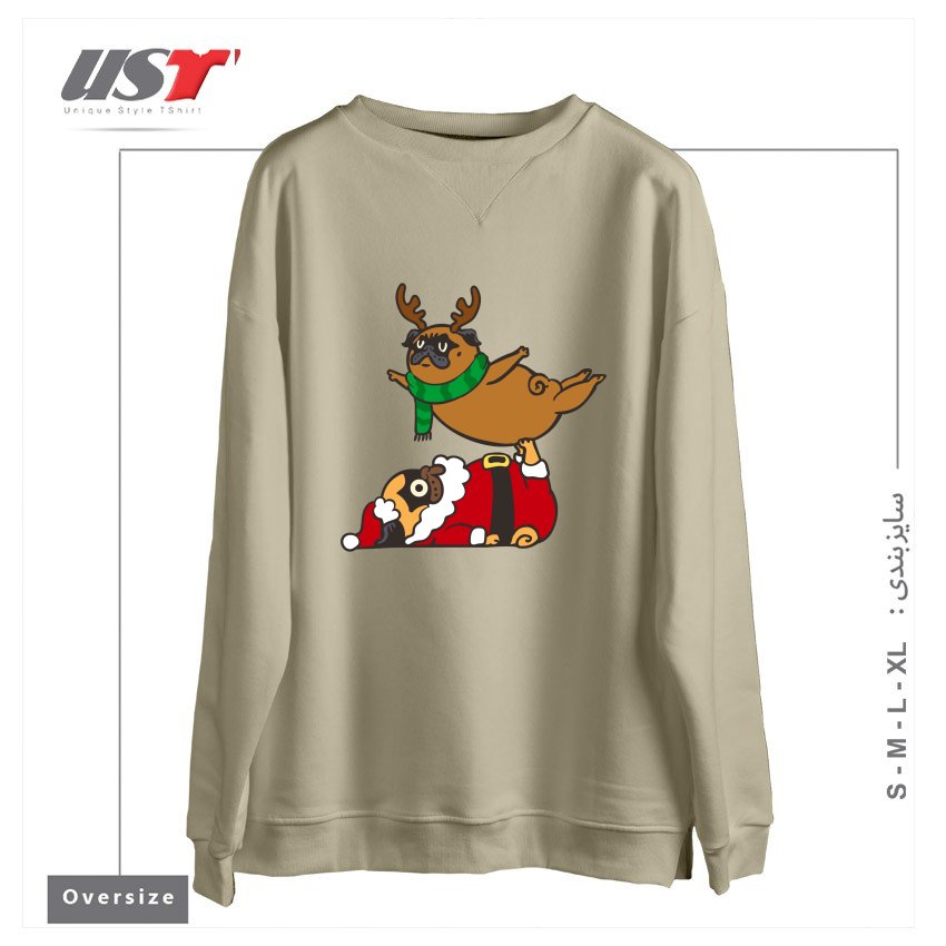 سوییشرت اورسایز طرح ACROYOGA PUGS XMAS