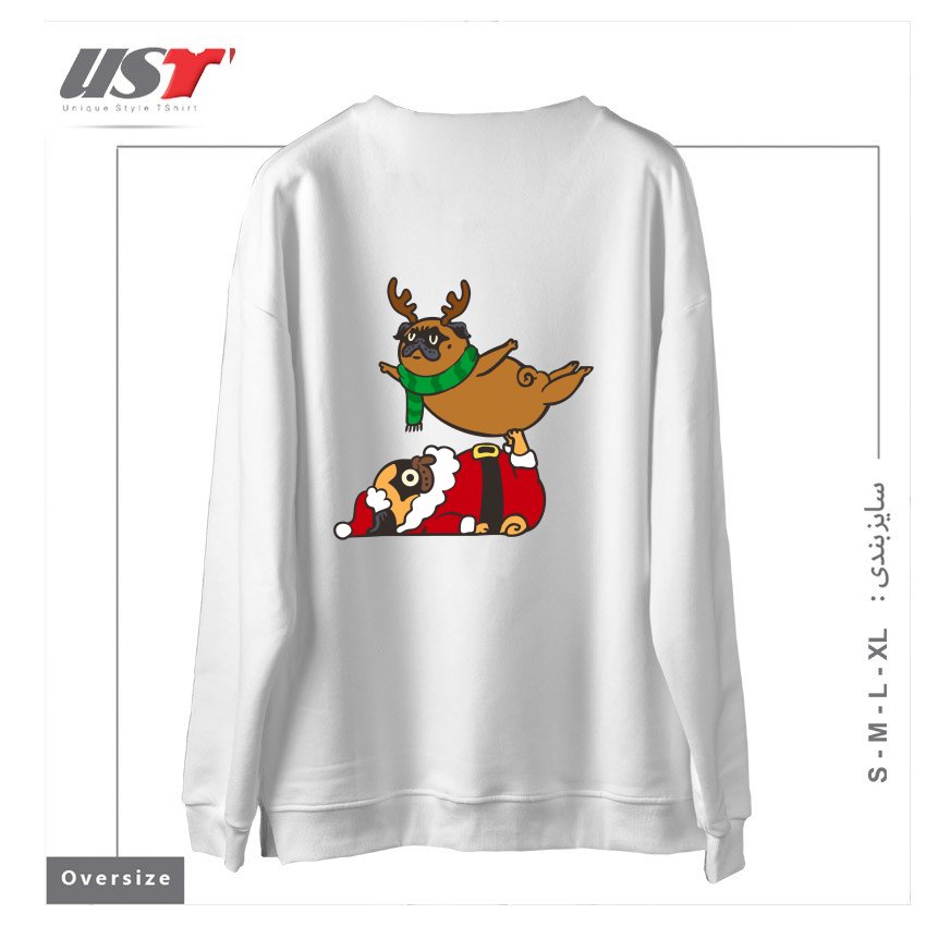 طرح ACROYOGA PUGS XMAS سوییشرت اورسایزرنگ سفید