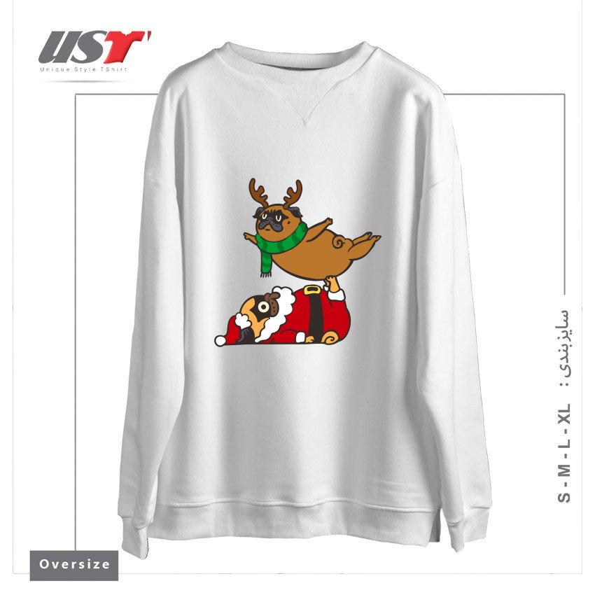 سوییشرت اورسایز طرح ACROYOGA PUGS XMAS
