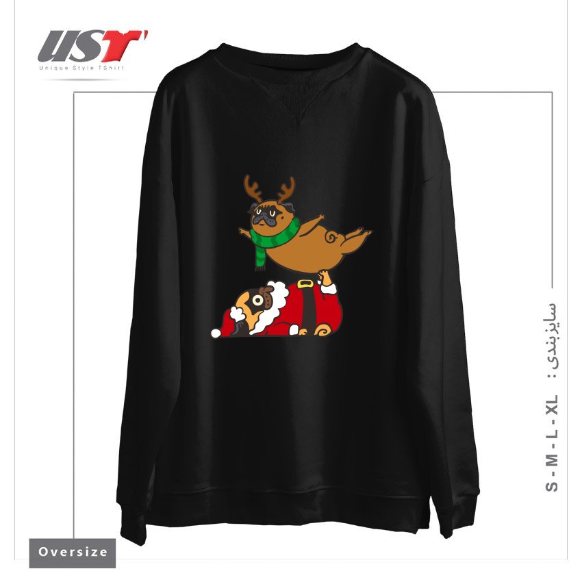 طرح ACROYOGA PUGS XMAS سوییشرت اورسایزرنگ مشکی