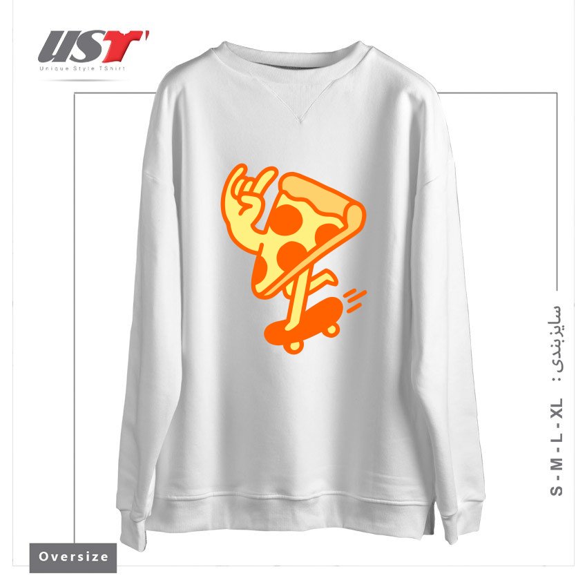 طرح RAD PIZZA سوییشرت اورسایزرنگ سفید
