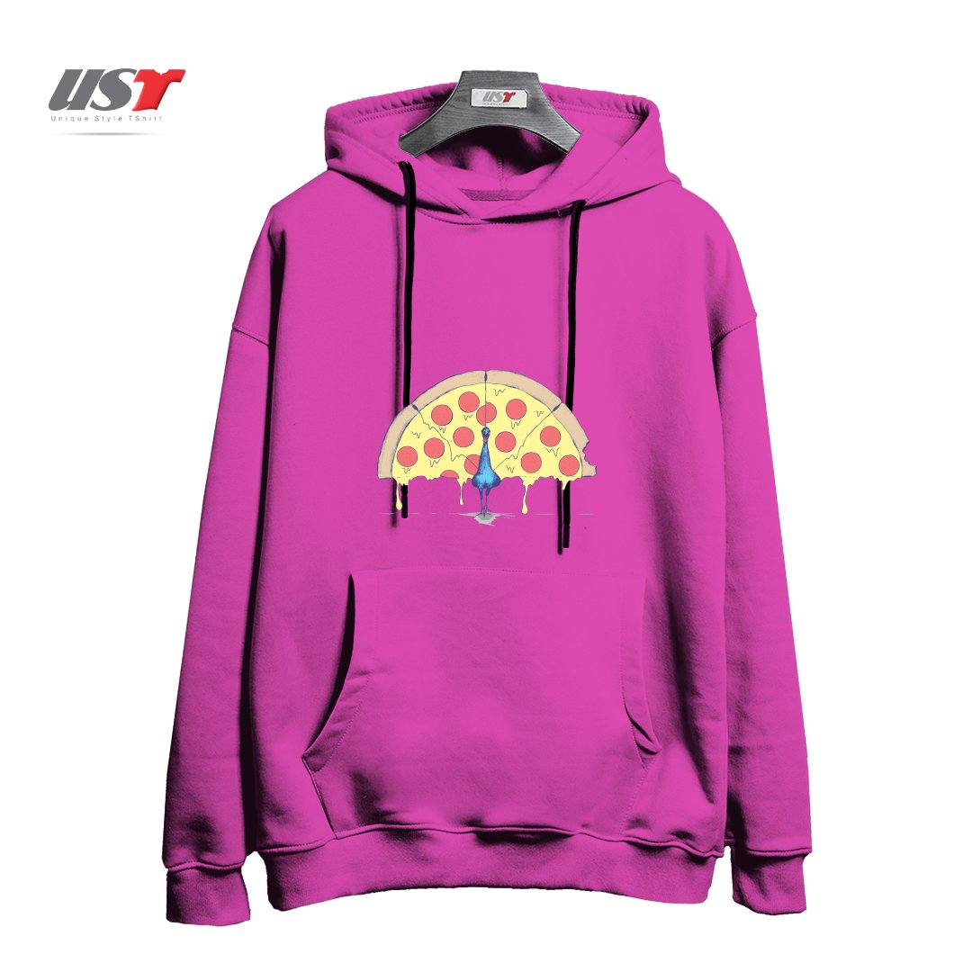 طرح PIZZA PEACOCK2 هودی اورسایزرنگ صورتی