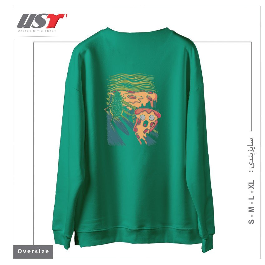 طرح PIZZA NIGHTMARE سوییشرت اورسایزرنگ سبز سدری