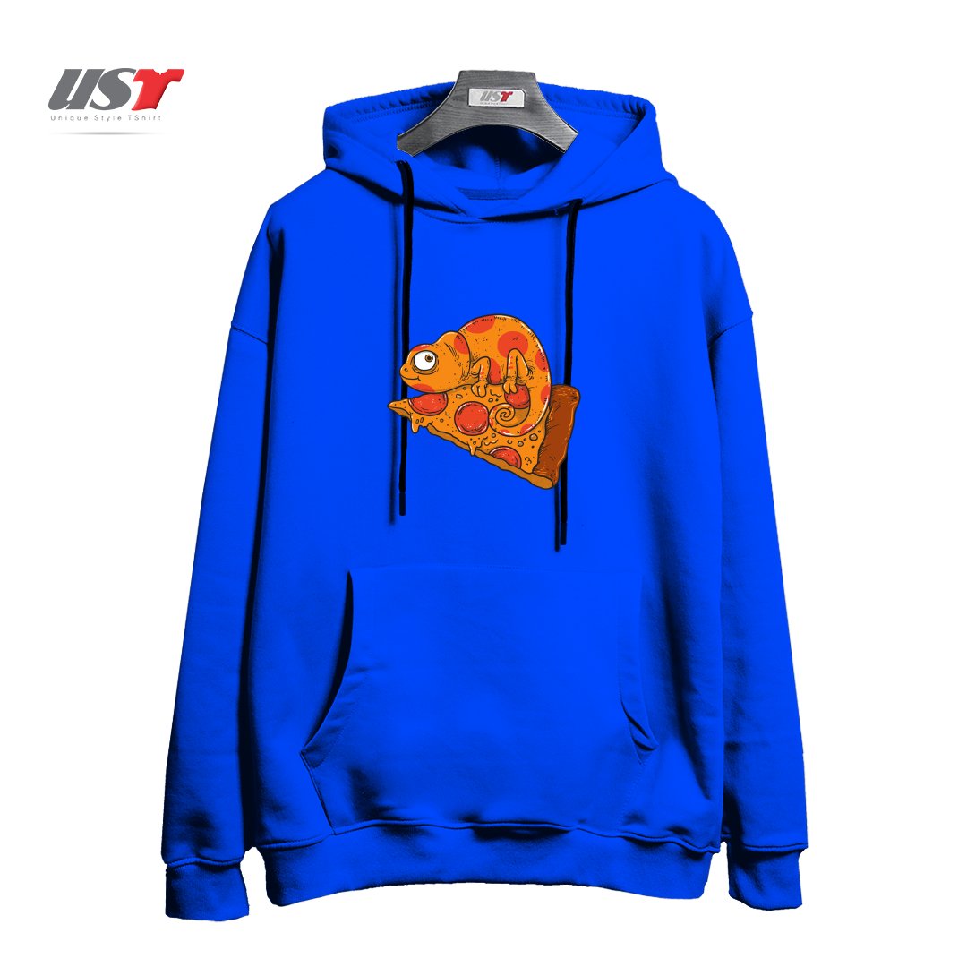 طرح PIZZA CHAMELEON هودی اورسایزرنگ آبی شالی