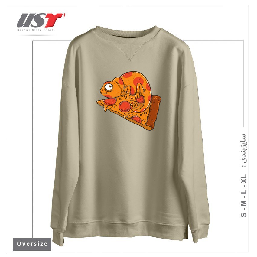 طرح PIZZA CHAMELEON سوییشرت اورسایزرنگ نخودی