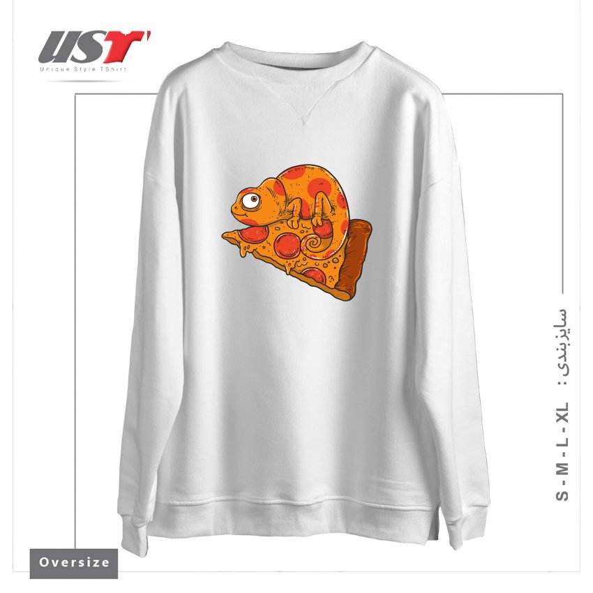 طرح PIZZA CHAMELEON سوییشرت اورسایزرنگ سفید
