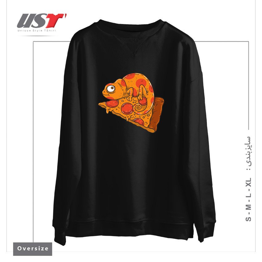 طرح PIZZA CHAMELEON سوییشرت اورسایزرنگ مشکی