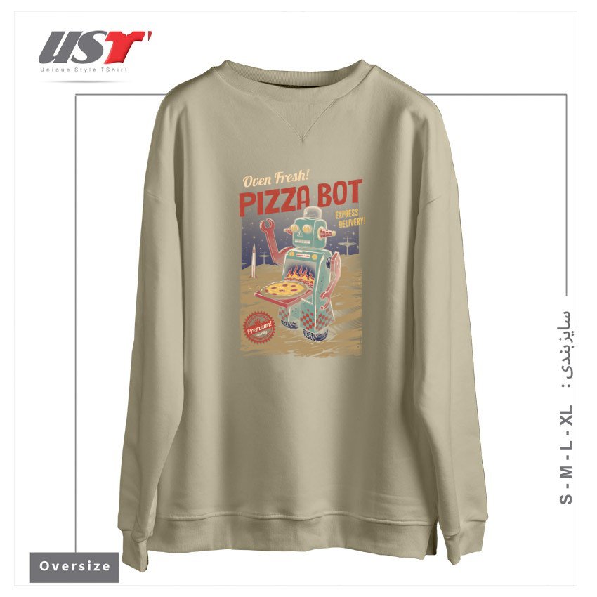 طرح PIZZA BOT سوییشرت اورسایزرنگ نخودی