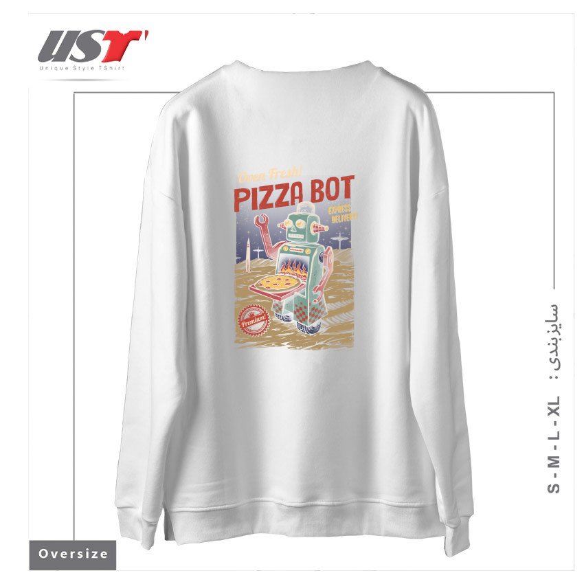 طرح PIZZA BOT سوییشرت اورسایزرنگ سفید