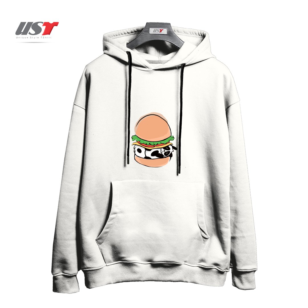 طرح PANDA BURGER هودی اورسایزرنگ سفید