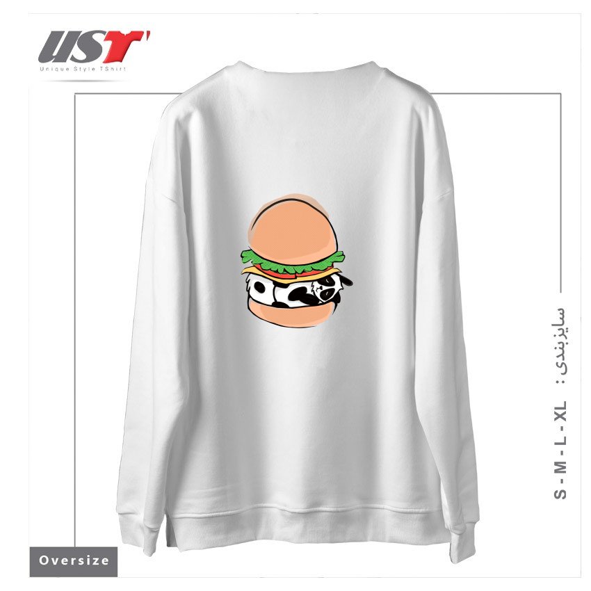 طرح PANDA BURGER سوییشرت اورسایزرنگ سفید