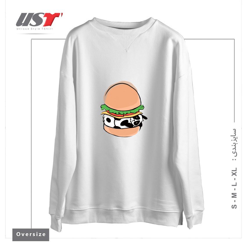 طرح PANDA BURGER سوییشرت اورسایزرنگ سفید