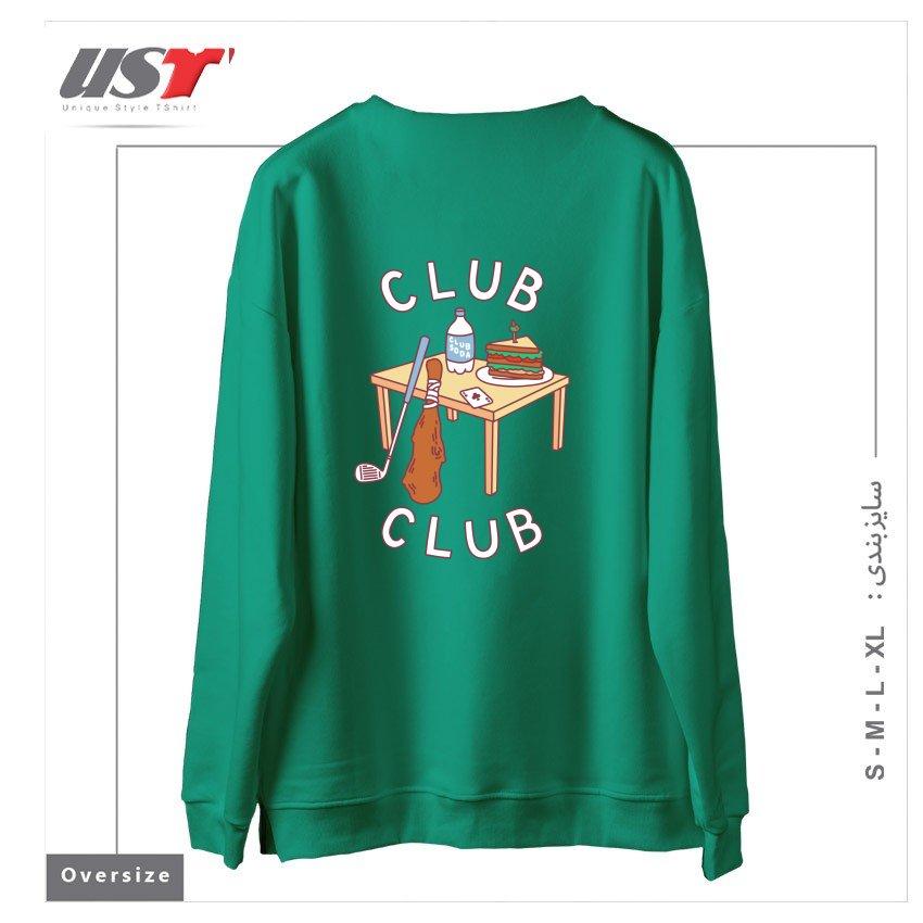 طرح CLUB CLUB سوییشرت اورسایزرنگ سبز سدری