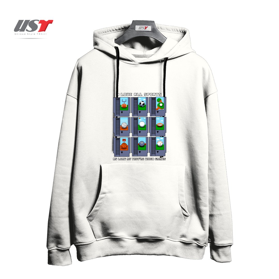 طرح I LOVE ALL SPORTS1 هودی اورسایزرنگ سفید
