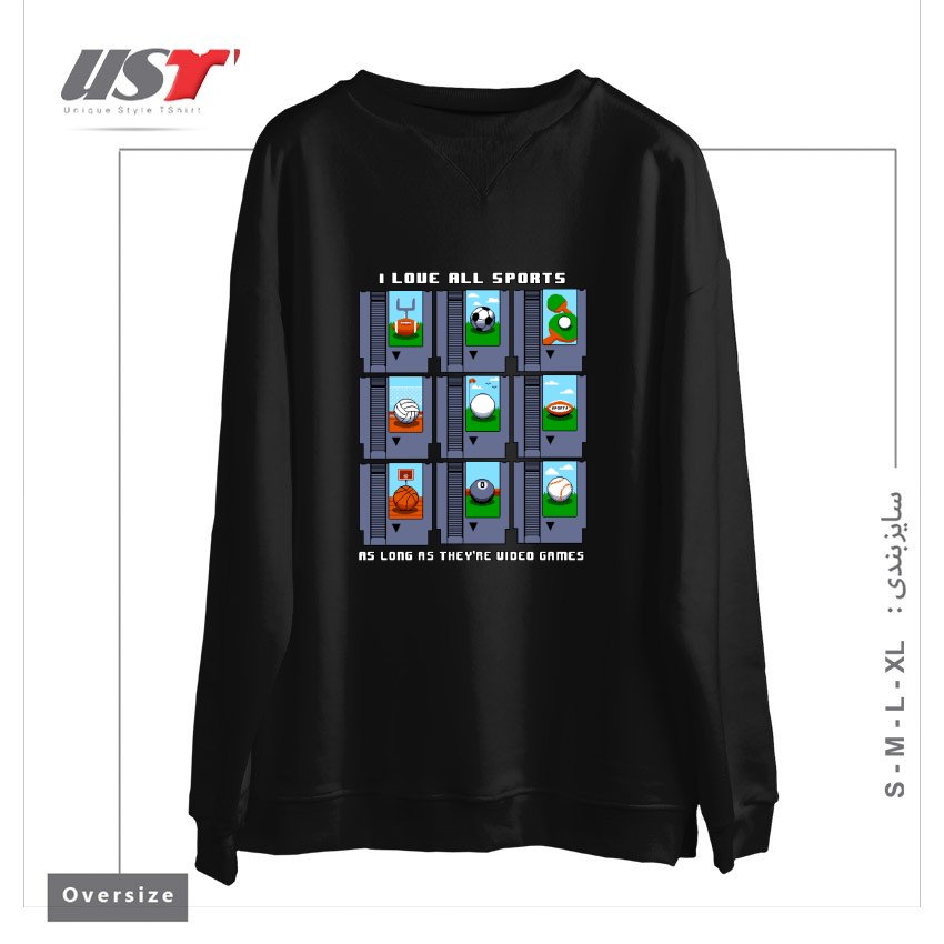 طرح I LOVE ALL SPORTS1 سوییشرت اورسایزرنگ مشکی