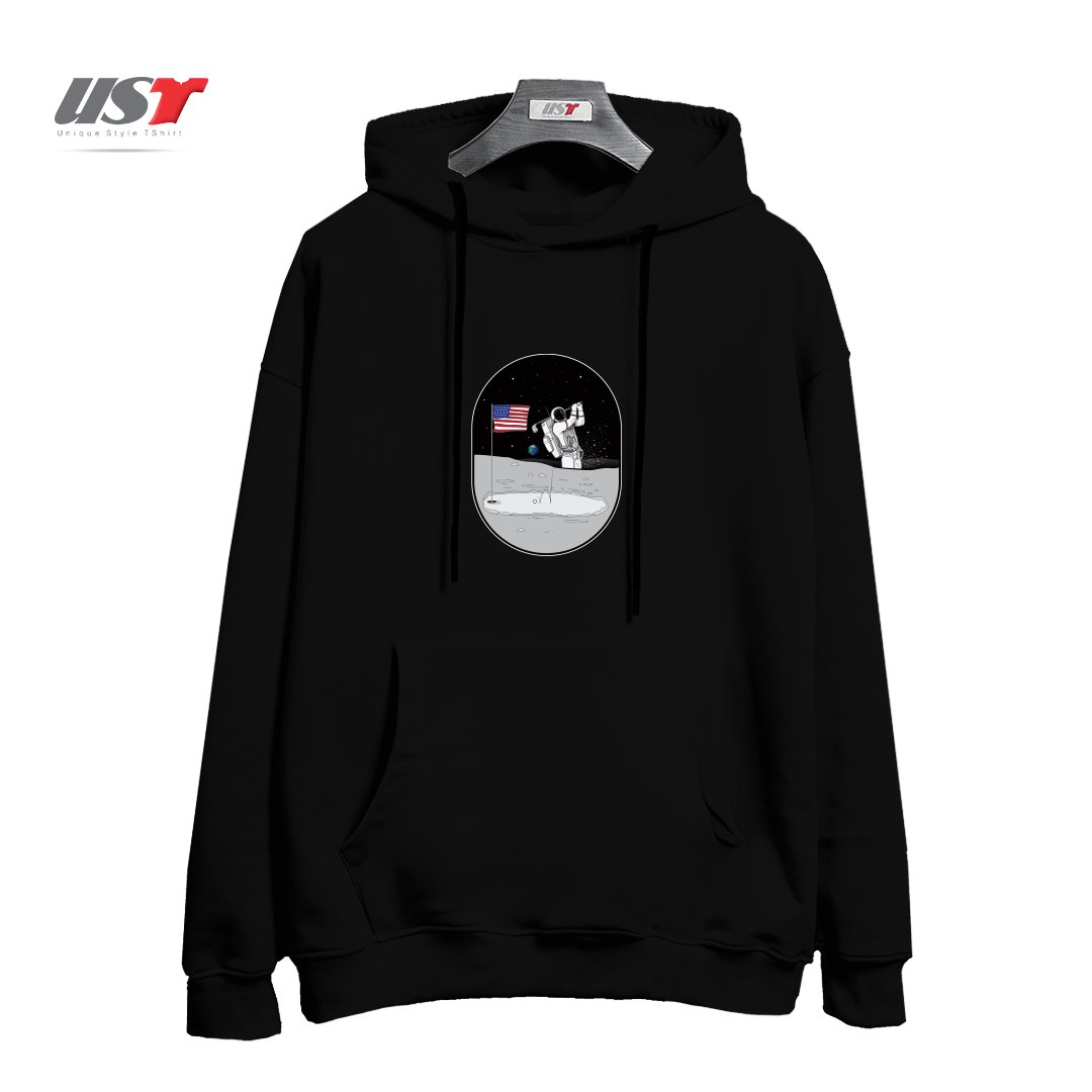 طرح MOON MAN BIRDIES IN SPACE هودی اورسایزرنگ مشکی