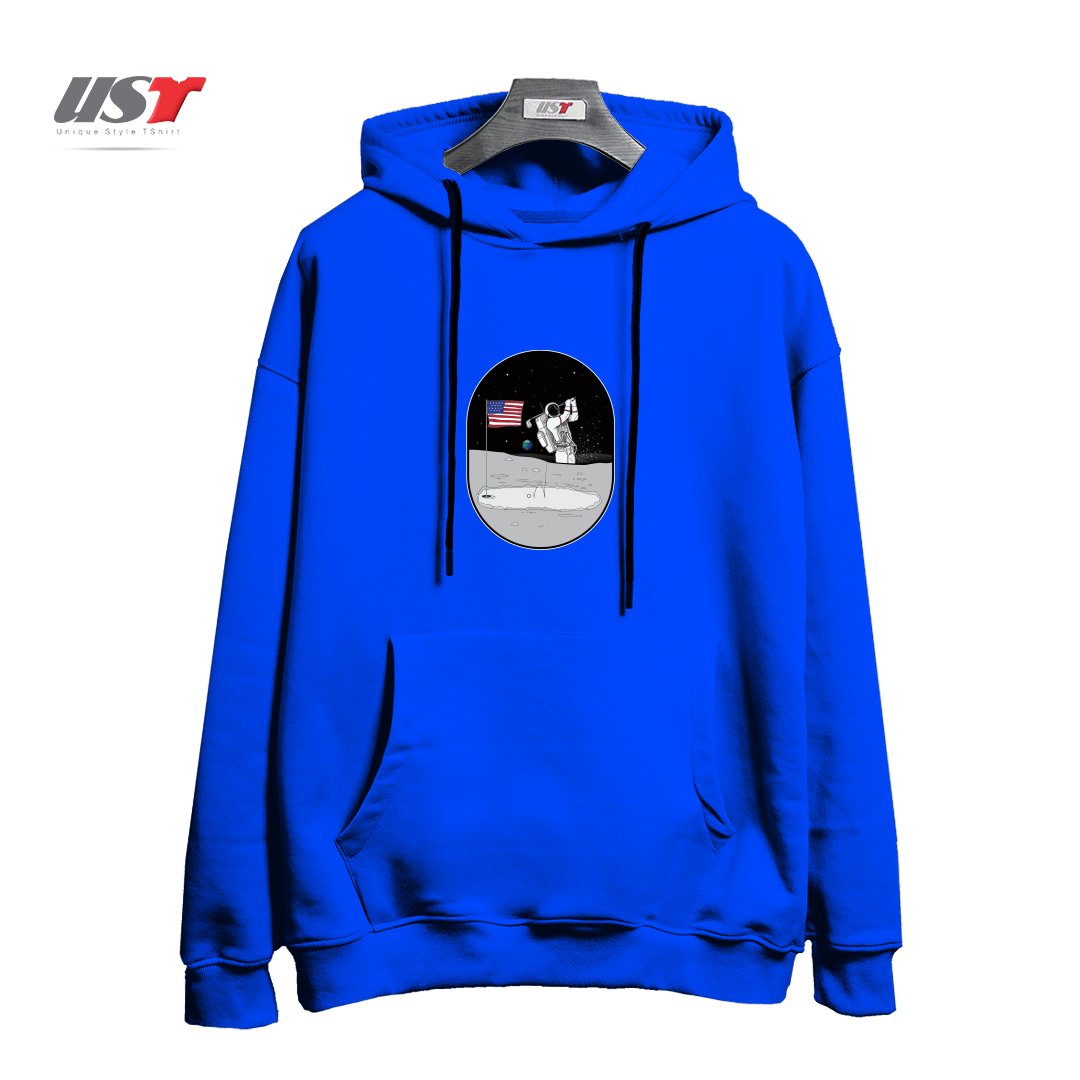 طرح MOON MAN BIRDIES IN SPACE هودی اورسایزرنگ آبی شالی