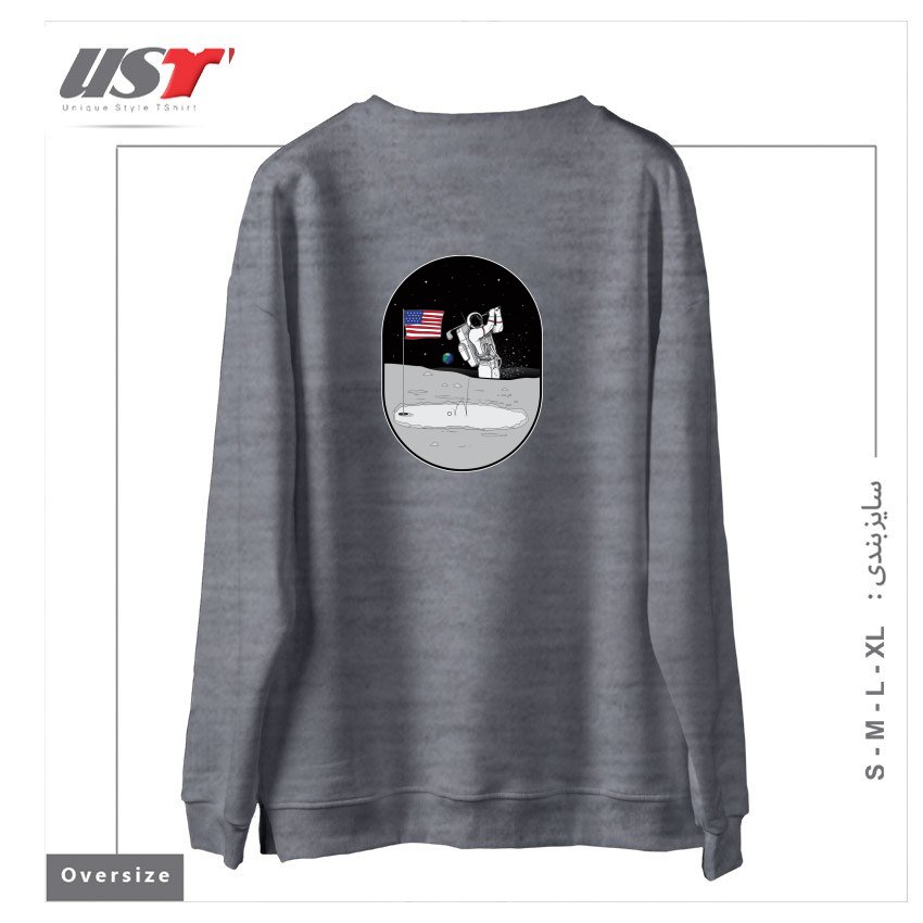 طرح MOON MAN BIRDIES IN SPACE سوییشرت اورسایزرنگ طوسی ملانژ