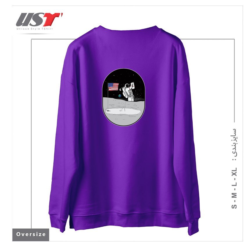 طرح MOON MAN BIRDIES IN SPACE سوییشرت اورسایزرنگ بنفش