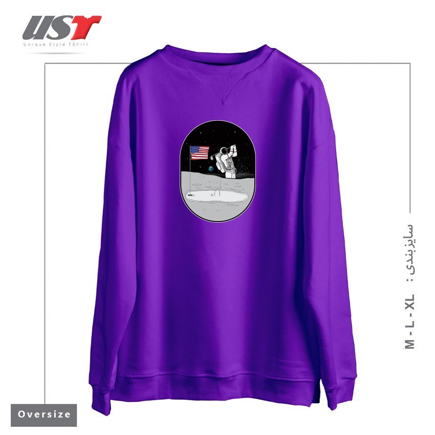 طرح MOON MAN BIRDIES IN SPACE سوییشرت اورسایزرنگ بنفش
